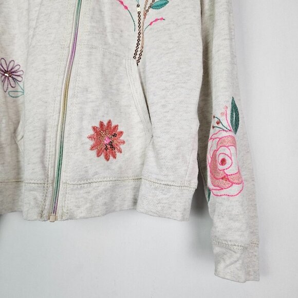 Peek Oatmeal Floral Embroidered Zip Front Hoodie 6/7 - Picture 3 of 8